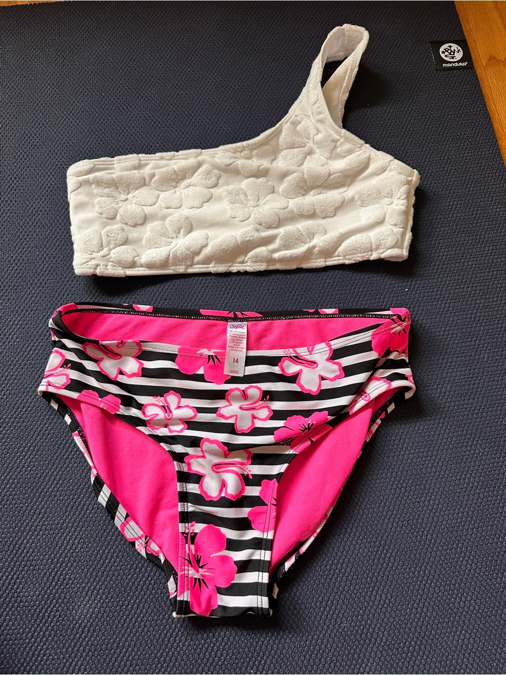 Girls One-Shoulder Two-Piece Swimsuit Set - White & Hot Pink Floral